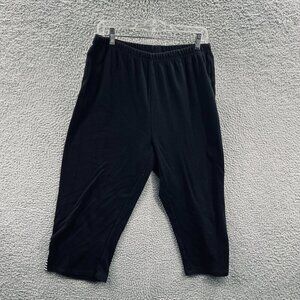 Woman Within Womens Cropped Pants Large 18/20 Black Pull On Casual Knit‎ Sweats